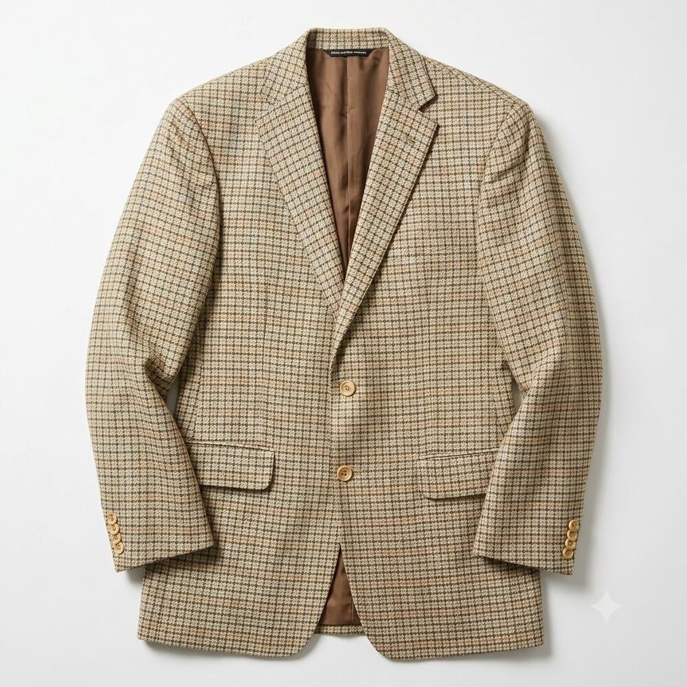 Coppley 100% Silk Dobby Minelli Sport Coat Beige Plaid Two Button Mens 40R